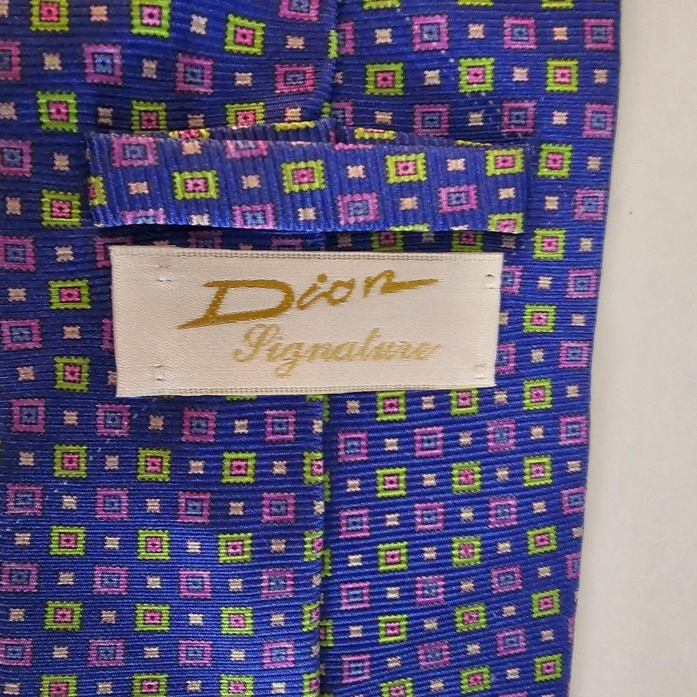Dior Vintage Signature Mens Geometric 100% Silk Tie Italian Hand Crafted Blue‎